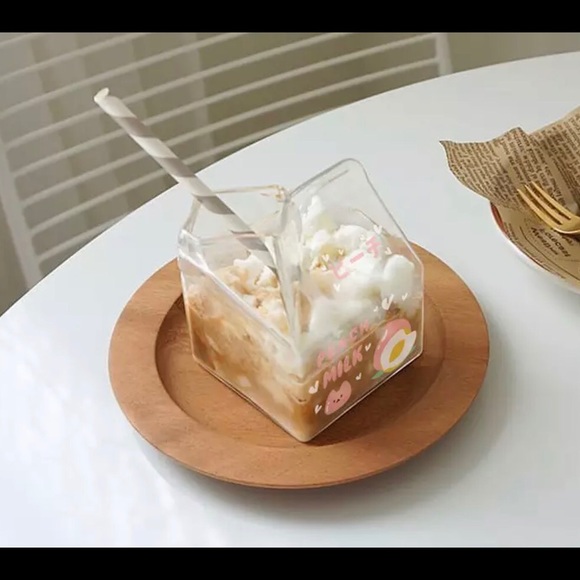 Glass cup milk carton creamer juice strawberry peach banana - Picture 3 of 6